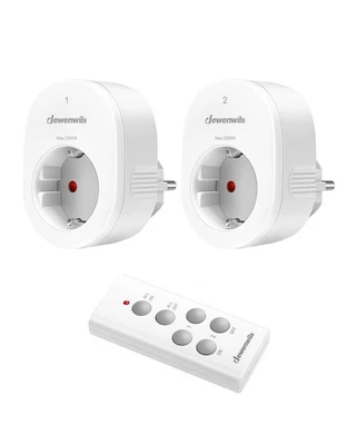 DEWENWILS Funksteckdosen Funksteckdosenset mit 2 Empfänger und 1 Fernbedienung