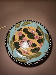 Droll Designs Pink Honeysuckle Flower Serving Bowl 12 1/4" Signed - Bild 1 von 10