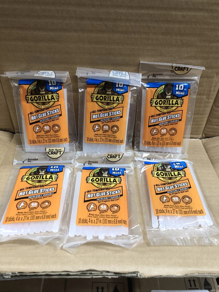 Gorilla Hot Glue Sticks Mini Size 4 Long X .27 Diameter 10 Count Clear of