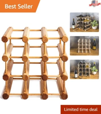 Handcrafted Modular Ash Wood Wine Rack - 12 Bottle Holder - Teak Oil Finish - Image 1 of 4