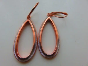 Gold Drop Dangling Earrings 9 Carat Rose Glitter Moondust Pear Shape - Picture 1 of 3