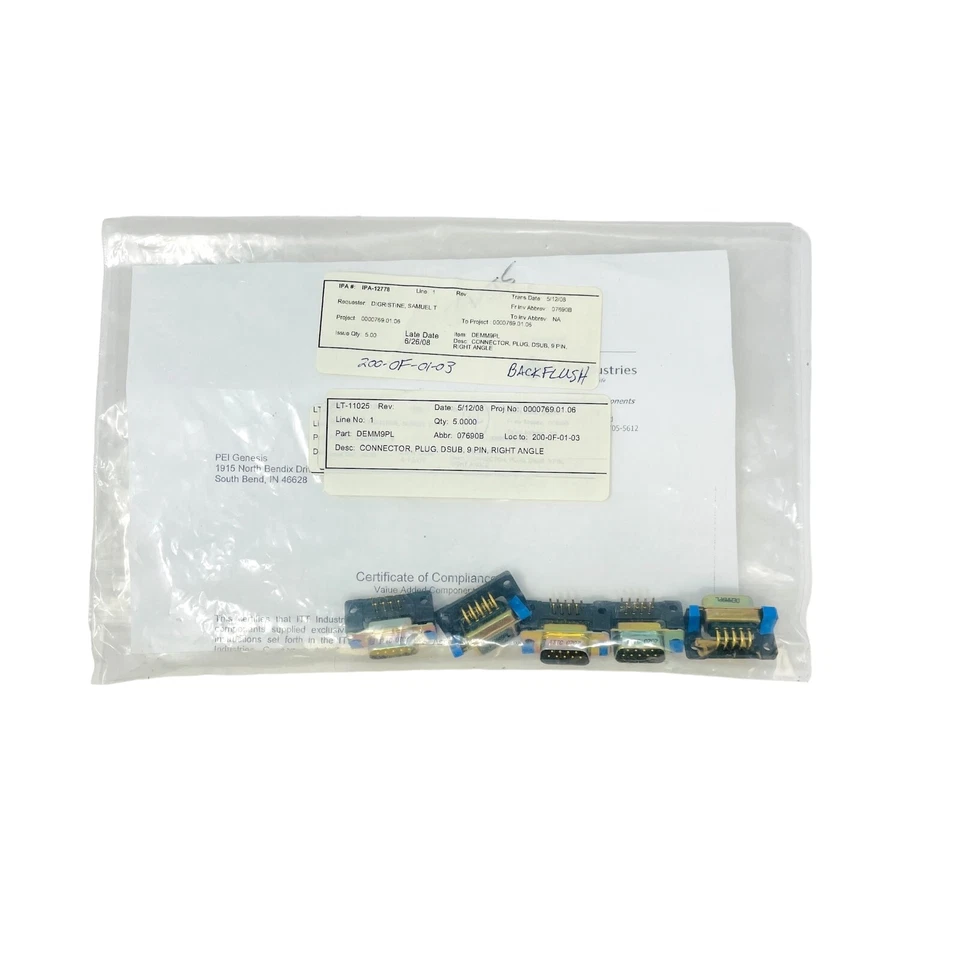 5 pcs ITT Cannon DEMM9PL D-Sub Connector Plug 9 Position - Image 1 of 4