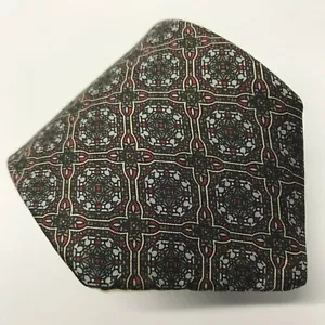 VTG JOHNNY CARSON 55L Mens Silk Necktie Grey Red Medallion Tie - Picture 1 of 5