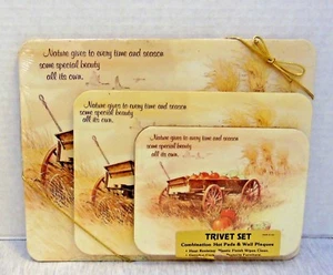 Set of 3 Trivet Different Sizes Fall Harvest Made in USA Cork Back - Picture 1 of 5