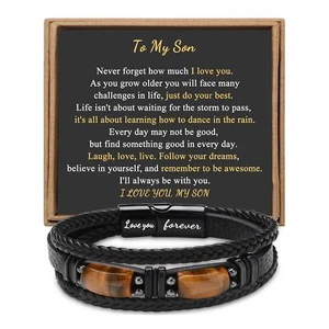 Gift for Son from Mom Dad Leather Bracelet Layered Birthday Graduation Gifts ... - Picture 1 of 7