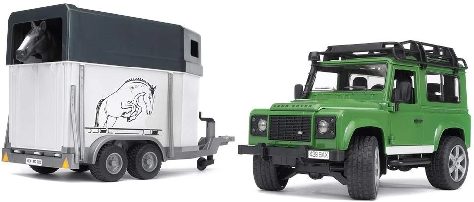 Remolque para caballos Bruder Toys Land Rover Defender camioneta 1 caballo 02592 Foto 1 de 3