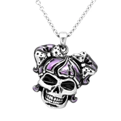 Girl Skull Necklace Purple Hair with bows Pendant by Controse - Image 1 of 4