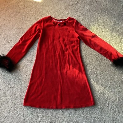 SO FUN! GIRLS 10 CASUAL WEAR HOLIDAY SEASON DRESS, RED, LONG SLEEVE, FAUX FUR - Image 1 of 4