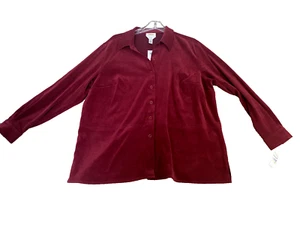 TALBOTS Blouse Womens Petite 2X Button-Up Faux Suede Long Sleeve Burgundy - Picture 1 of 17
