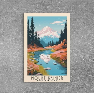 Mount Rainier National Park Washington Travel Art, National Park Print - Picture 1 of 3