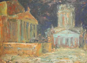 VINTAGE EXPRESSIONIST OIL PAINTING CITYSCAPE - Picture 1 of 11