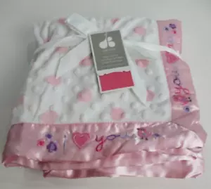 NWT Just Born I Love You Pink And White Bird Flower Minky Dot Satin Baby Blanket - Picture 1 of 6