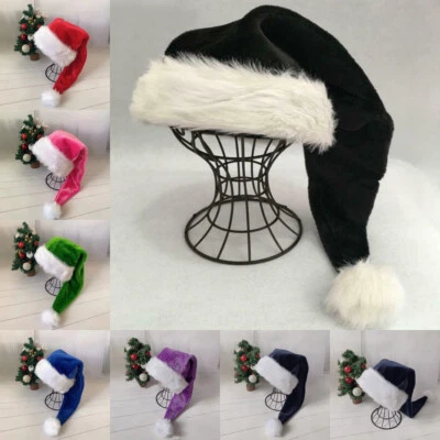 75CM Adulto Navidad Sombrero Largo Peluche Largo Navidad Disfraz Pompón Santa Claus Gorra Foto 1 de 4