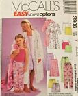 McCall's Girls 3906 Robe Gown Pajamas-Top & Pants Sewing Pattern XS-S (3-4-5-6) 