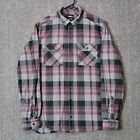 Fox Racing Shirt Mens Large Gray Black Red Plaid Flannel Long Sleeve Button Up