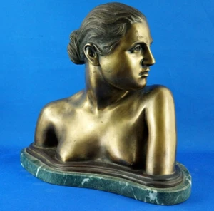 Vincenzo Gemito Grande scultura Busto bronzo dorato nudo donna 1900 XX Liberty - Foto 1 di 24