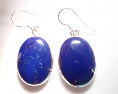 Reversible Mother of Pearl and Simulated Lapis 925 Sterling Silver Earrings - Image 1 of 4