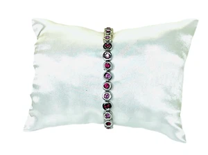 Brazalete Tenis Rústico Angelina Plata Acero Inoxidable Piedras Rosas 7" - Imagen 1 de 5