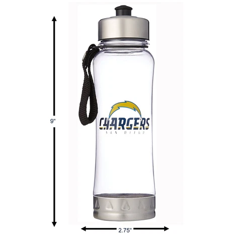 New NFL Los Angeles Chargers Clip-On 16oz Clear Water Bottle BPA Lead Free Cover