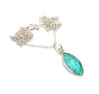 925 SOLID STERLING SILVER BLUE TURQUOISE CHAIN PENDANT -19 INCH a171
