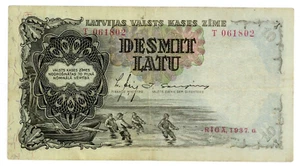Latvia ... P-29a ... 10 latu ... 1937 ... Choice *VF-XF*๐ Prefix "T" - Picture 1 of 2