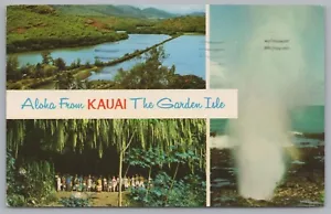 Tarjeta de felicitación de Kauai, Hawai, EE. UU., The Garden Island, postal vintage. - Imagen 1 de 2