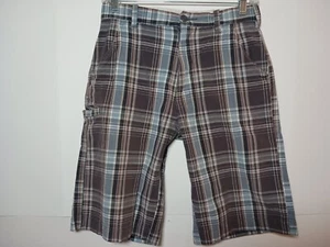 Arizona Jean Co Plaid Bermuda Shorts Boys Size 14 Brown Blue 26X11 - Picture 1 of 12