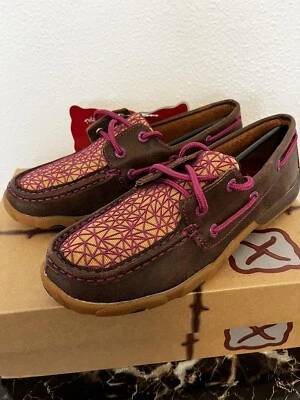Zapatos informales Twisted X para mujer mocs de conducción marrón/púrpura WDM0066 NUEVOS EN CAJA 6M Foto 1 de 4