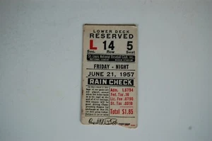 June 21 1957 St. Louis Cardinals - Brooklyn Dodgers Baseball Ticket Last Season - Picture 1 of 2