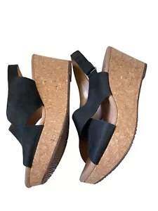 Clarks Collection Open Toe Black Nubuck Wedge Sandals Women Size 8 Black - Picture 1 of 8