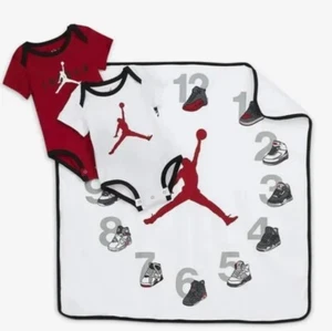 Nike Jordan Baby First Year Milestones Blanket & Bodysuits Boxed Gift Set New - Picture 1 of 3