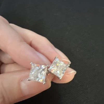 SQ 8mm 6ctw Moissanite Stud Earrings 925 Sterling Silver - Image 1 of 4