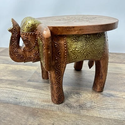 Tronco hacia arriba Decorativo Elefante Planta Soporte Pequeño Taburete Color Cobre Dorado Foto 1 de 4