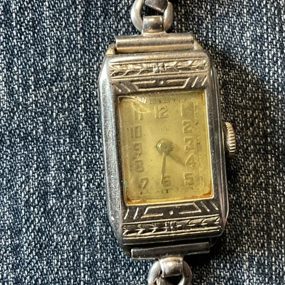 LADY ELGIN 14K WHITE GOLD FILLED Engraved WATCH ART DECO Works - Image 1 of 4