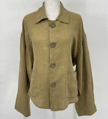 Flax by Jeanne Engelhart Jacket Womens Small Olive Linen Oversized Minimal - Image 1 of 4