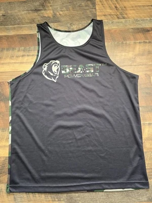 Beast Power Gear Gym Athlete Trainer Fitness Camo Black And Green Men XL Tanktop - Image 1 of 2