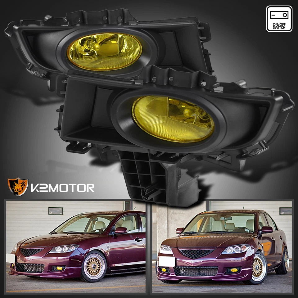 Fits 2007-2009 Mazda 3 4Dr Sedan Yellow Bumper Fog Lights Lamps+Switch+Wirings Foto 1 de 4