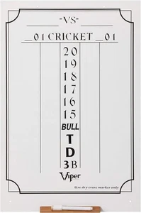 Viper Dry Erase Scoreboard, Cricket and 01 Dart Games, White, 23.5" H x 15.5" W - Picture 1 of 5