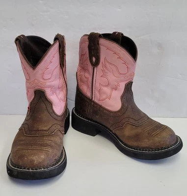 Botas de Vaquero Justin Gypsy Niños Talla 1.5 D Cuero Marrón Rosa Stockman Foto 1 de 4