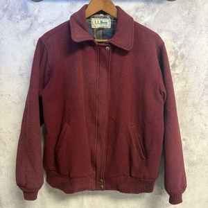 Vintage LL Bean Womens Wool Bomber Jacket Maroon Red Size Large 21x25.5 USA - Picture 1 of 15