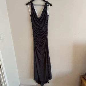 M&S AUTOGRAPH Dark Grey SIZE 12 UK Ruched Long Cowl Neck Formal Occasion Dress - Picture 1 of 13