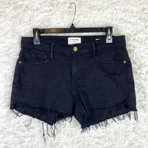 Frame Women’s Size 27 Jean Short Shorts High Rise Denim Black Distressed Mini - Picture 1 of 6