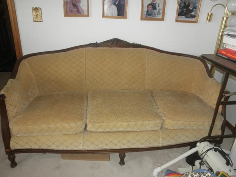 Antique Couch & Chair Carved Wood pre1940s Excellent Cond COIL SPRING CUSHIONS Cover