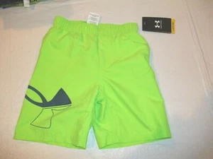 NEW Under Armour  4 neon green boys swim suit trunk board shorts logo swimsuit - Picture 1 of 2