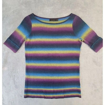 The Limited Sweater Womens Small Short Sleeved Rainbow Striped Soft Stretch - Image 1 of 4