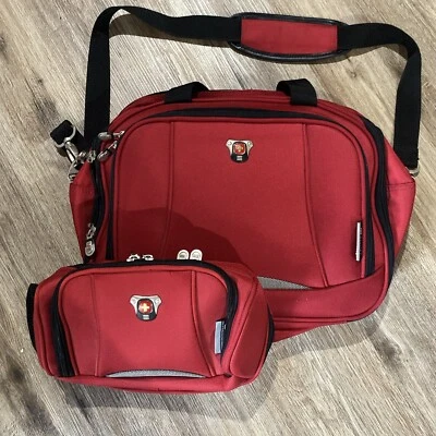 Wenger Textured Fabric 17.3" Business Laptop Bag + Hanging Toiletry Kit Red - Image 1 of 4