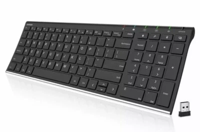 Arteck 2.4G Wireless Keyboard Stainless Steel Ultra Slim Full Size Keyboard w... - Image 1 of 4