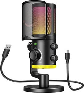 FIFINE Microphone Dual Gaming PC Streaming Podcast Mic RGB Video Voice-AM6 BoxWW - Picture 1 of 6