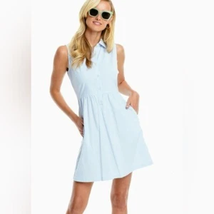 Vestido SOUTHERN TIDE Mika Performance Seersucker Azul Blanco Rayas Talla Med Bolsillos - Imagen 1 de 12