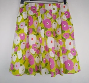 Liz Claiborne Box Pleat Skirt Colorful Floral Tulips Pockets Lined 8 Cotton - Picture 1 of 15